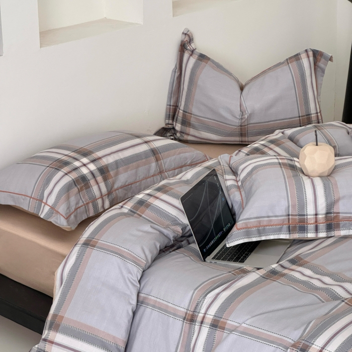 91家纺网 家纺一手货源 找家纺 薏思家纺 2026春夏新款全棉纯棉铂金棉数码印花四件套 印象都市灰