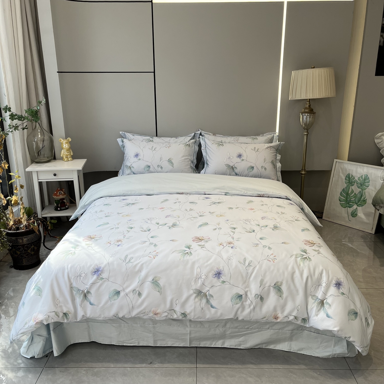 薏思家纺 2026春夏新款全棉纯棉铂金棉数码印花四件套 风之韵蓝