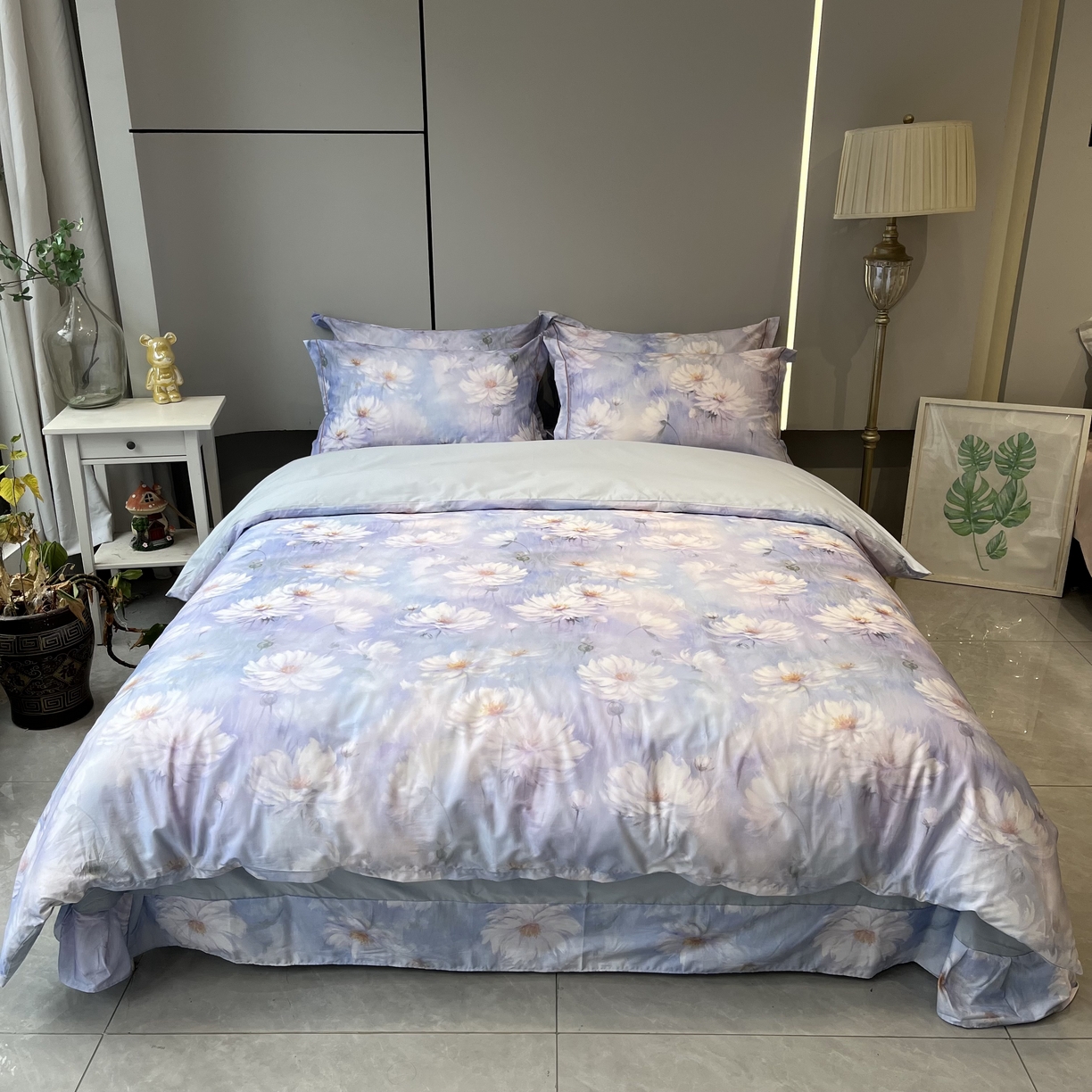 薏思家纺 2026春夏新款全棉纯棉铂金棉数码印花四件套 芙蓉花语