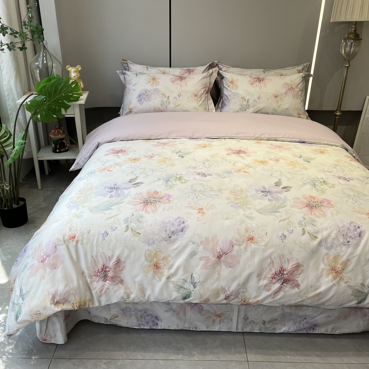 91家纺网 家纺一手货源 找家纺 薏思家纺 2026春夏新款全棉纯棉铂金棉数码印花四件套 满庭香