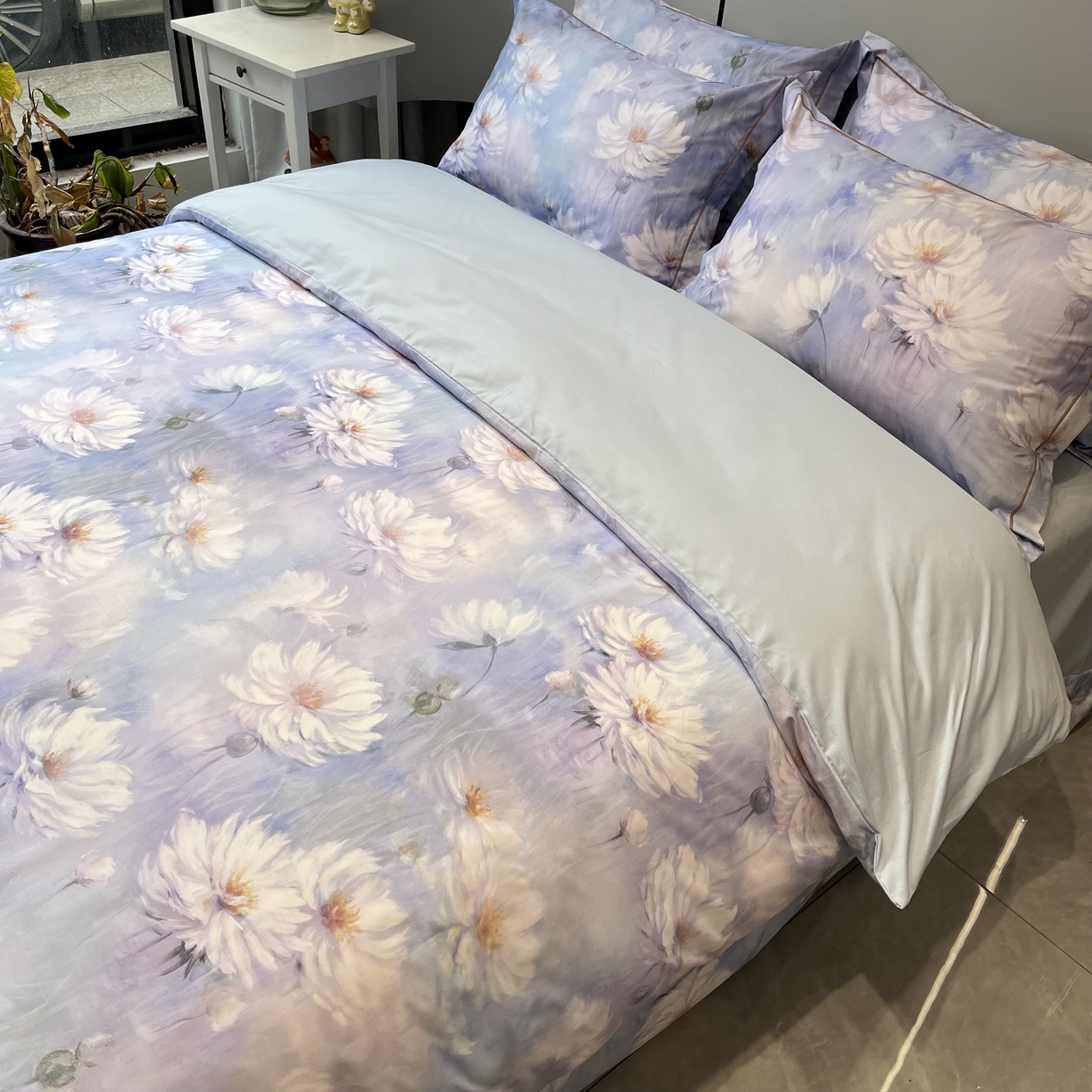 91家纺网 家纺一手货源 找家纺 薏思家纺 2026春夏新款全棉纯棉铂金棉数码印花四件套 芙蓉花语