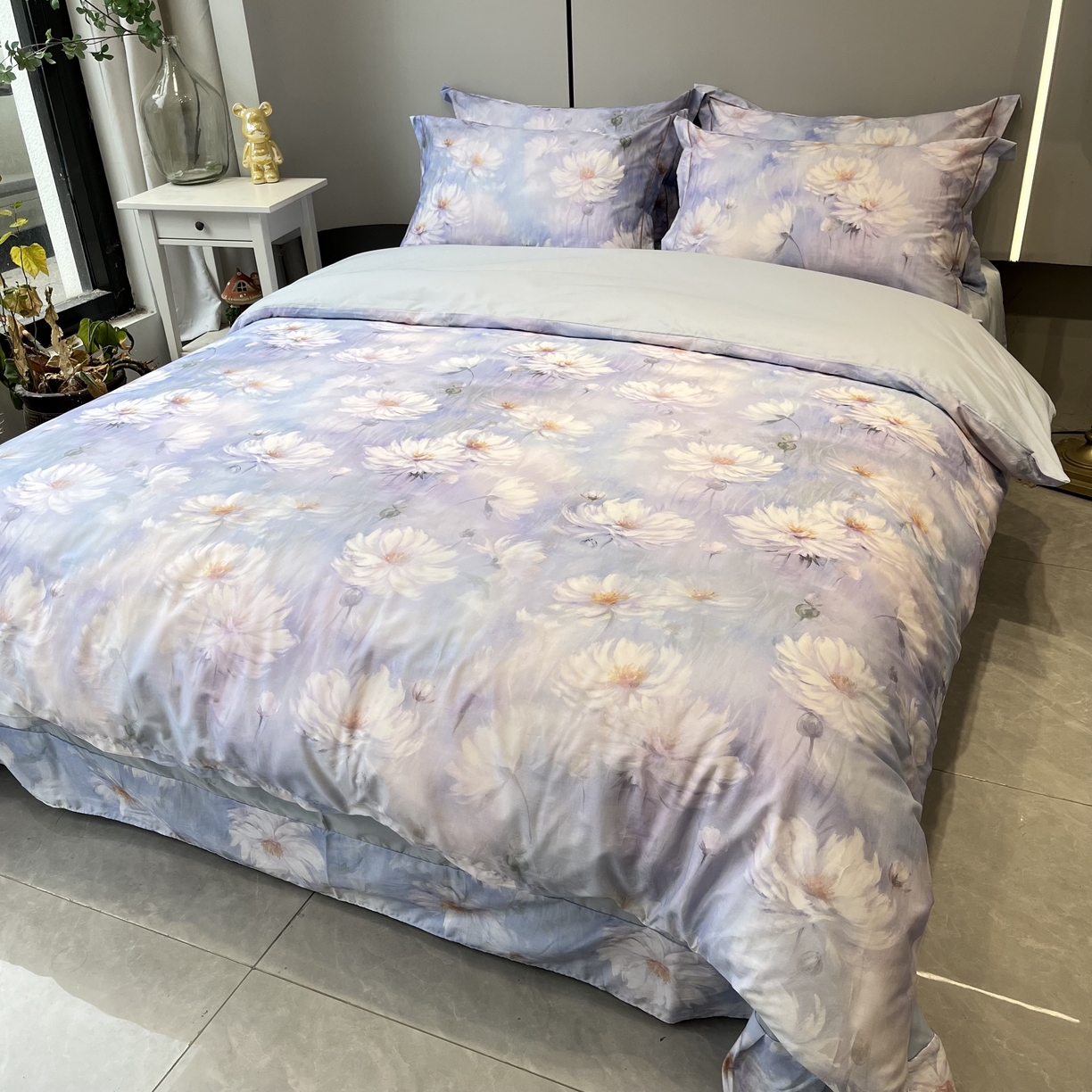 91家纺网 家纺一手货源 找家纺 薏思家纺 2026春夏新款全棉纯棉铂金棉数码印花四件套 芙蓉花语