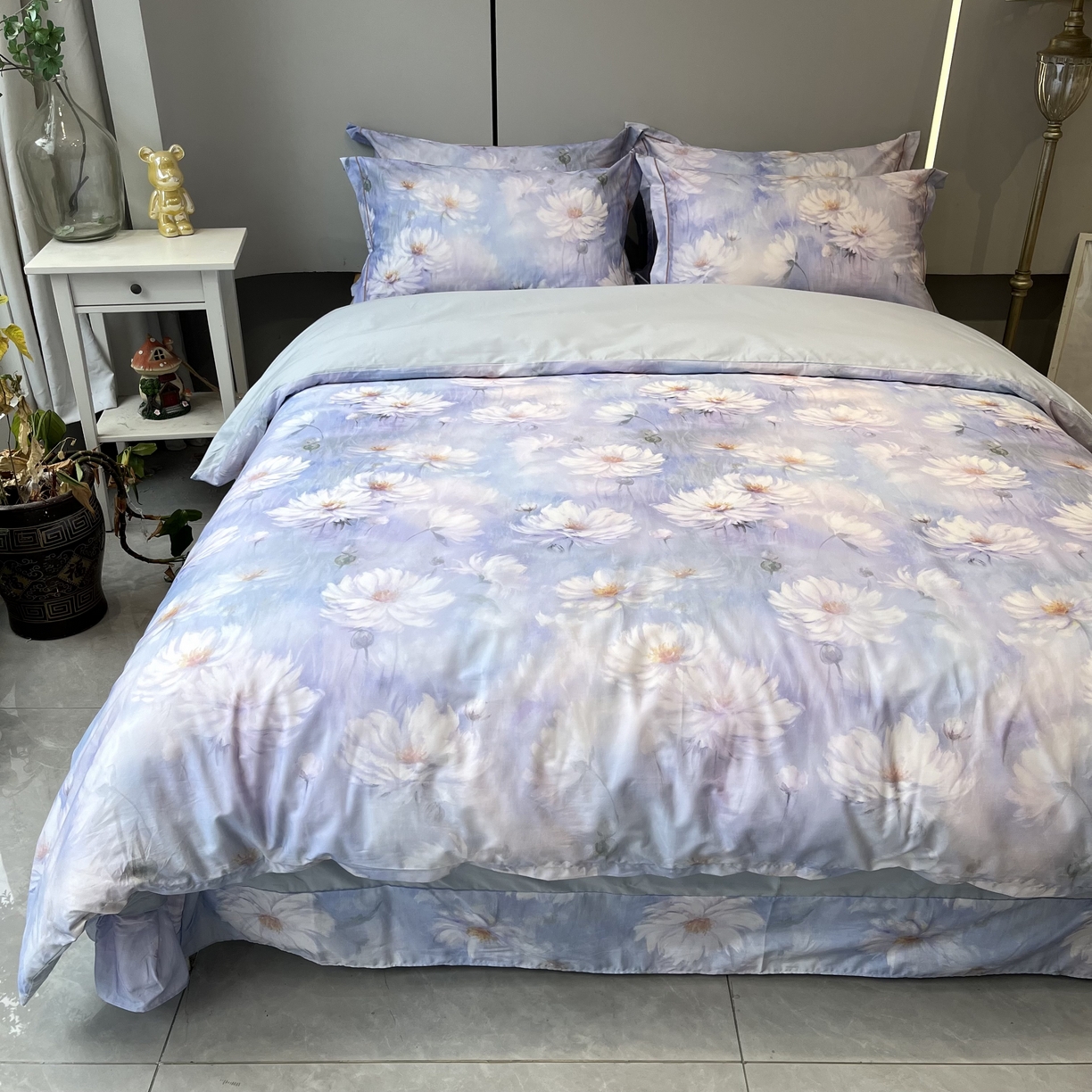 91家纺网 家纺一手货源 找家纺 薏思家纺 2026春夏新款全棉纯棉铂金棉数码印花四件套 芙蓉花语