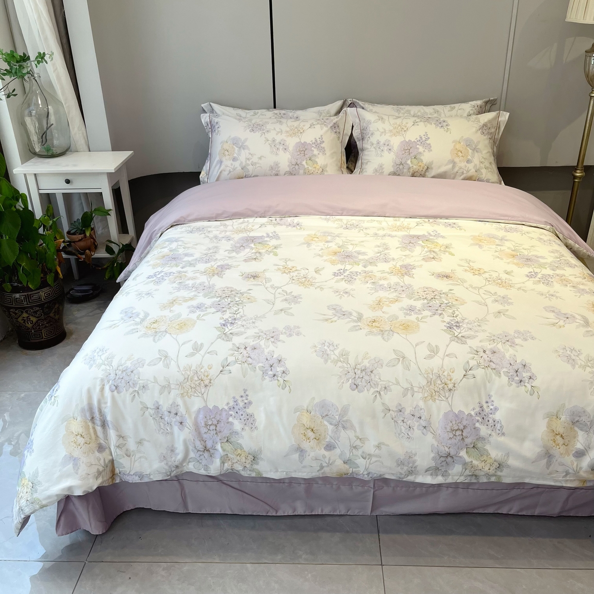 91家纺网 家纺一手货源 找家纺 薏思家纺 2026春夏新款全棉纯棉铂金棉数码印花四件套 森屿暮