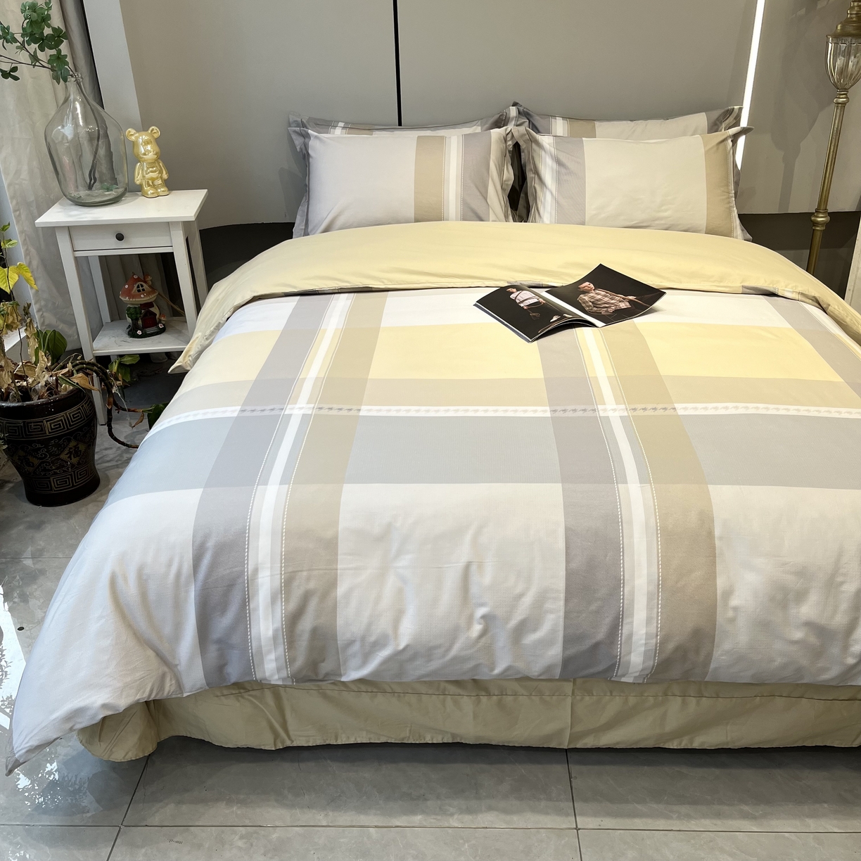 91家纺网 家纺一手货源 找家纺 薏思家纺 2026春夏新款全棉纯棉铂金棉数码印花四件套 安格斯-黄