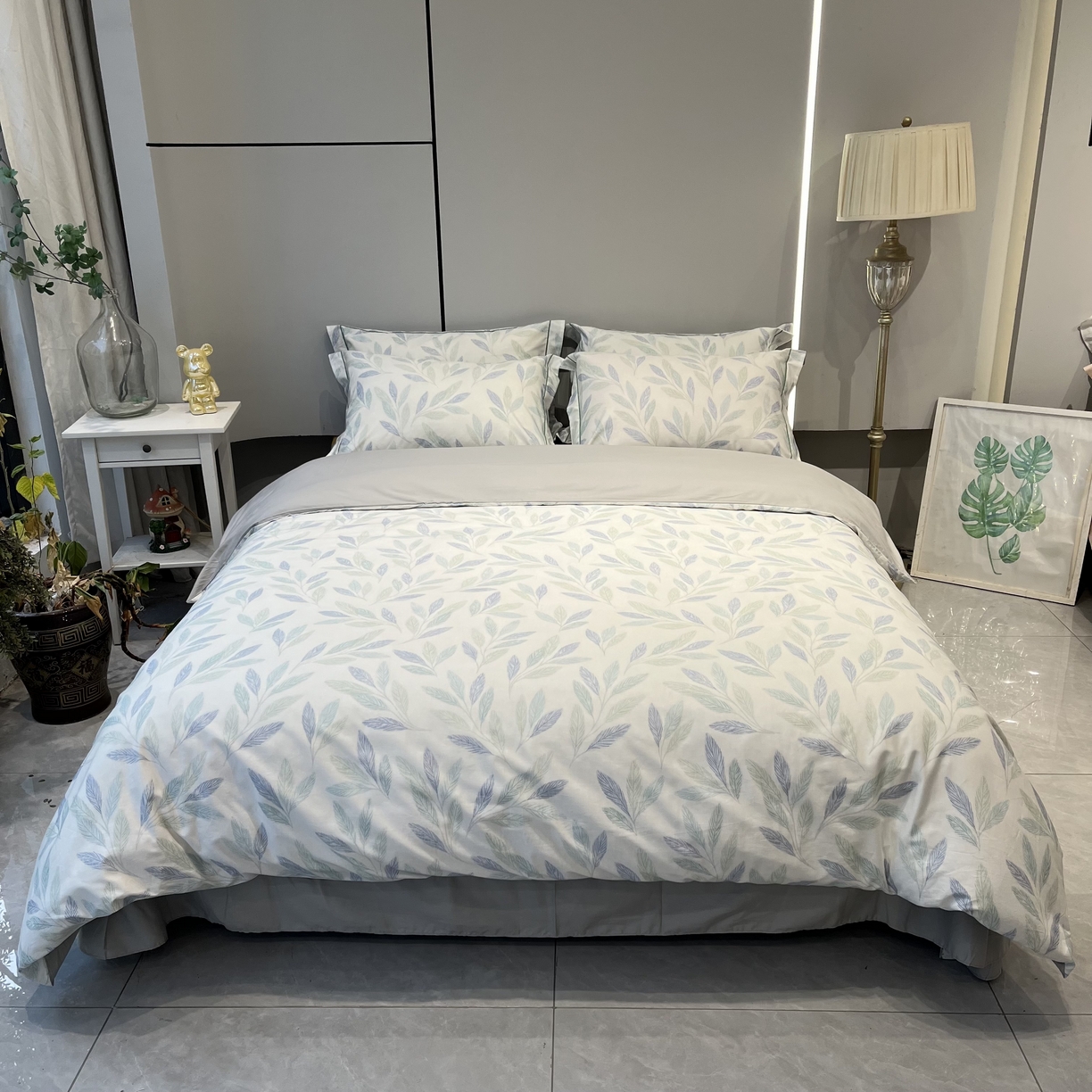 薏思家纺 2026春夏新款全棉纯棉铂金棉数码印花四件套 叶眠