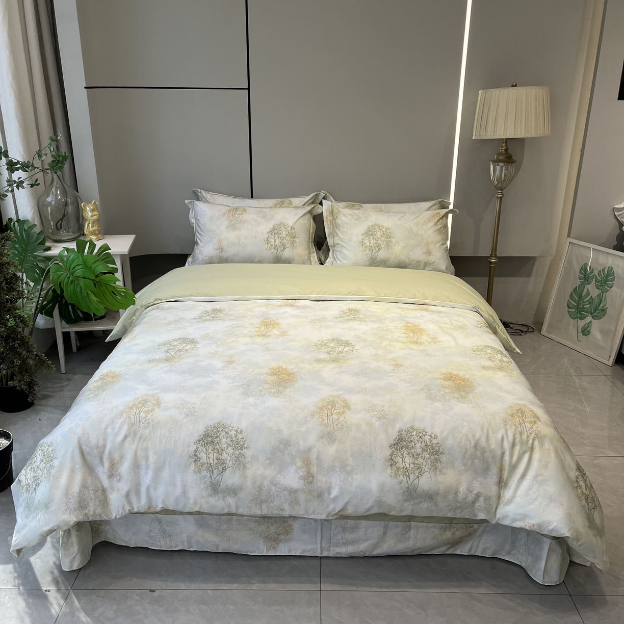 薏思家纺 2026春夏新款全棉纯棉铂金棉数码印花四件套 幸福里绿