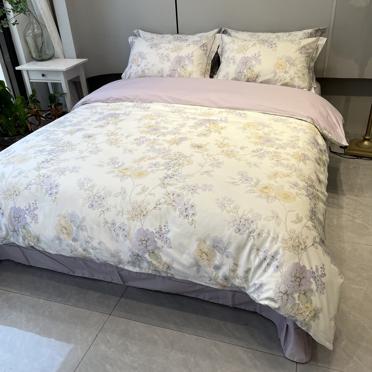 91家纺网 家纺一手货源 找家纺 薏思家纺 2026春夏新款全棉纯棉铂金棉数码印花四件套 森屿暮