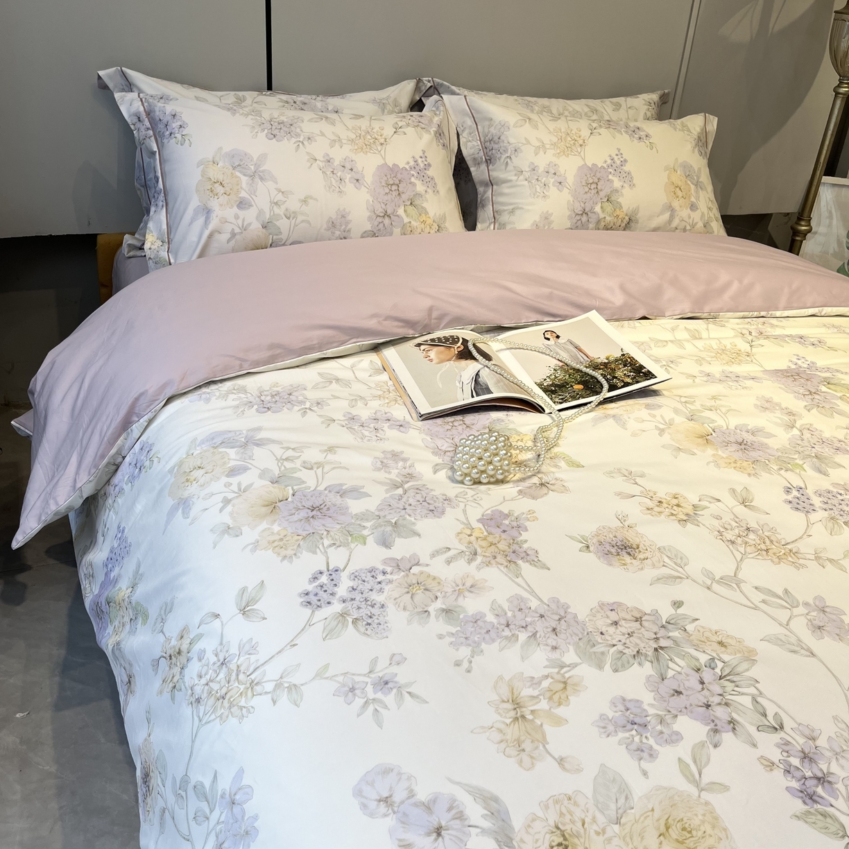 91家纺网 家纺一手货源 找家纺 薏思家纺 2026春夏新款全棉纯棉铂金棉数码印花四件套 森屿暮