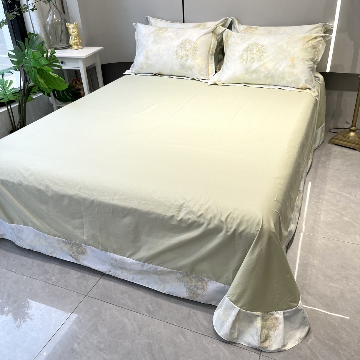 91家纺网 家纺一手货源 找家纺 薏思家纺 2026春夏新款全棉纯棉铂金棉数码印花四件套 幸福里绿