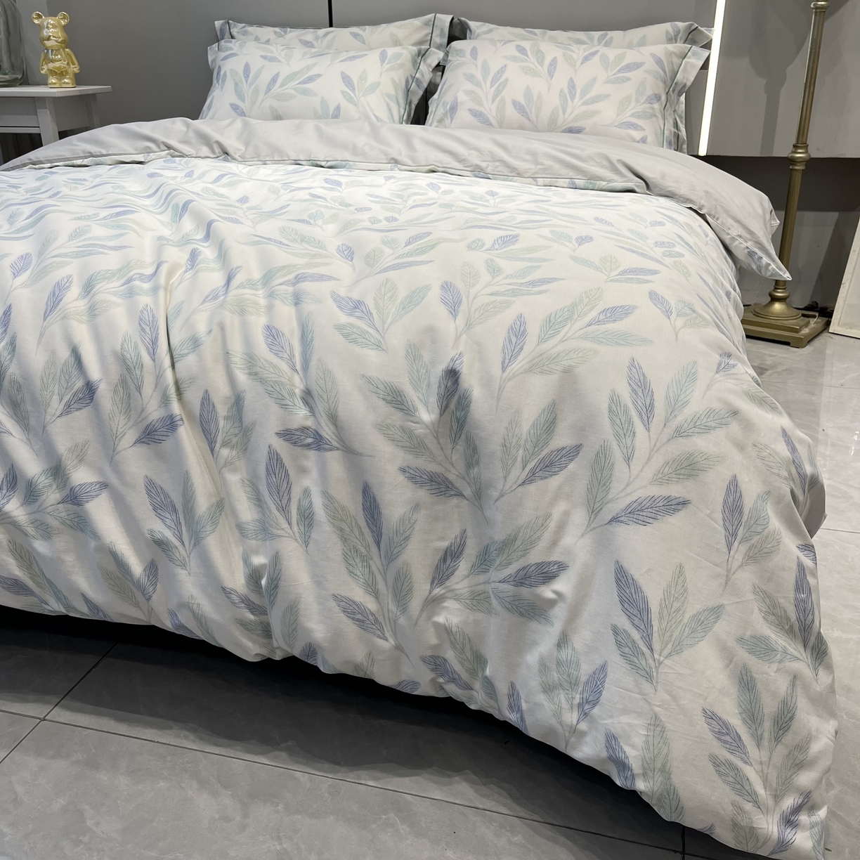 91家纺网 家纺一手货源 找家纺 薏思家纺 2026春夏新款全棉纯棉铂金棉数码印花四件套 叶眠