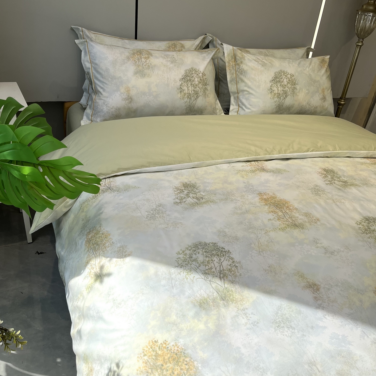 91家纺网 家纺一手货源 找家纺 薏思家纺 2026春夏新款全棉纯棉铂金棉数码印花四件套 幸福里绿