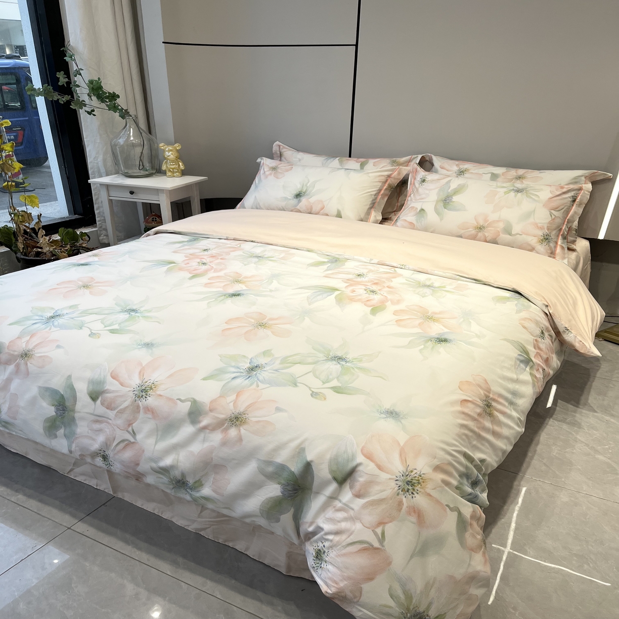 91家纺网 家纺一手货源 找家纺 薏思家纺 2026春夏新款全棉纯棉铂金棉数码印花四件套 晓城时光