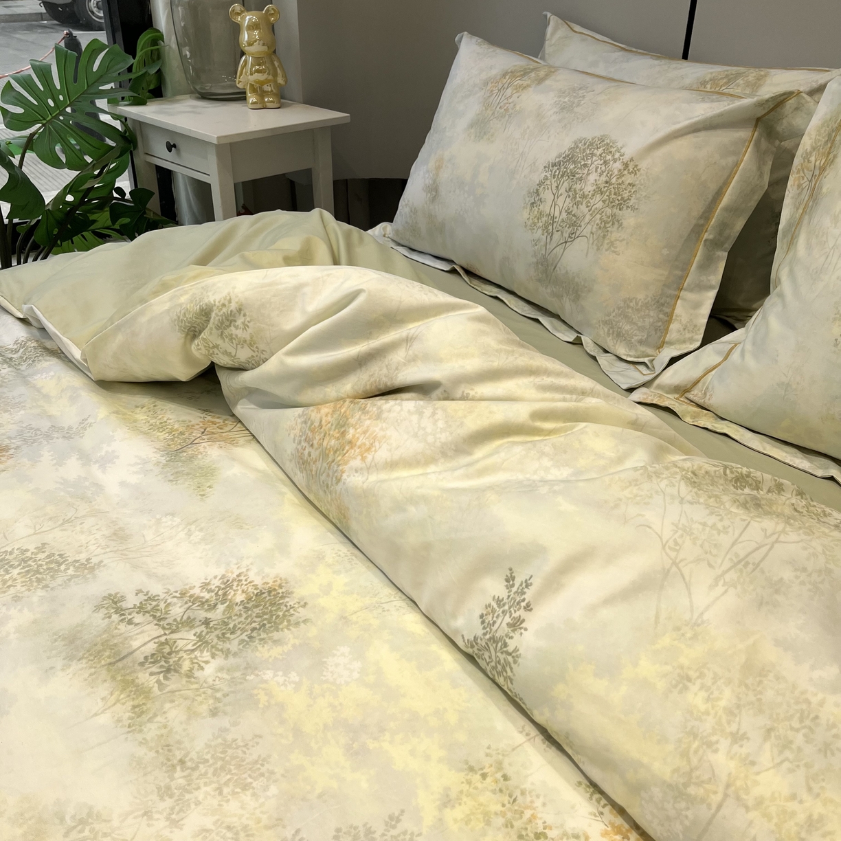 91家纺网 家纺一手货源 找家纺 薏思家纺 2026春夏新款全棉纯棉铂金棉数码印花四件套 幸福里绿