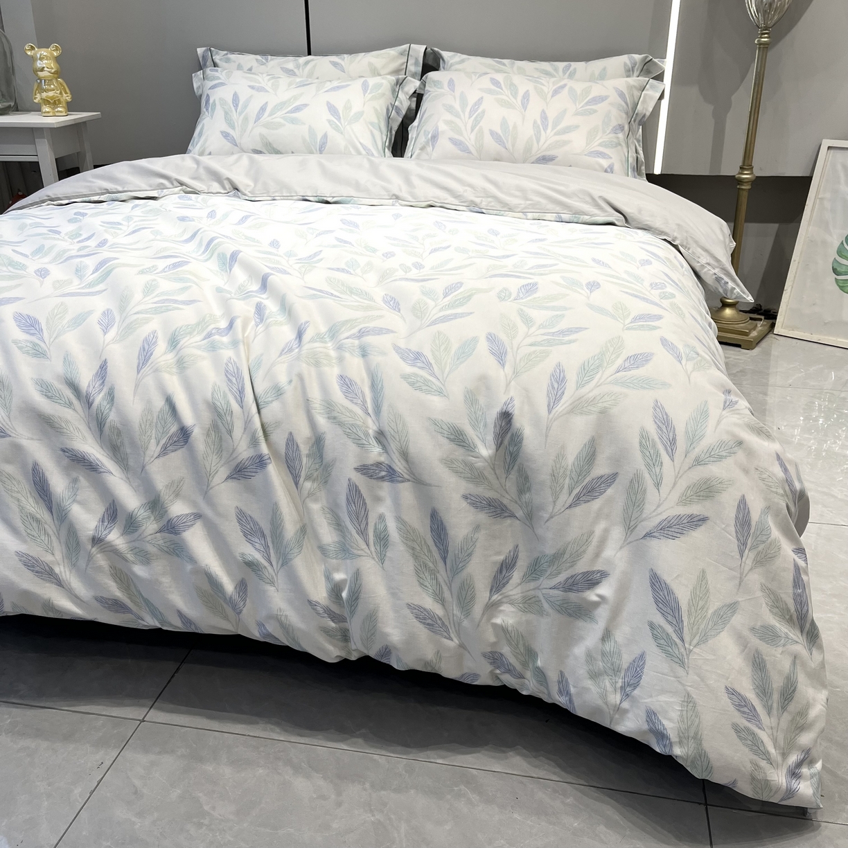 91家纺网 家纺一手货源 找家纺 薏思家纺 2026春夏新款全棉纯棉铂金棉数码印花四件套 叶眠