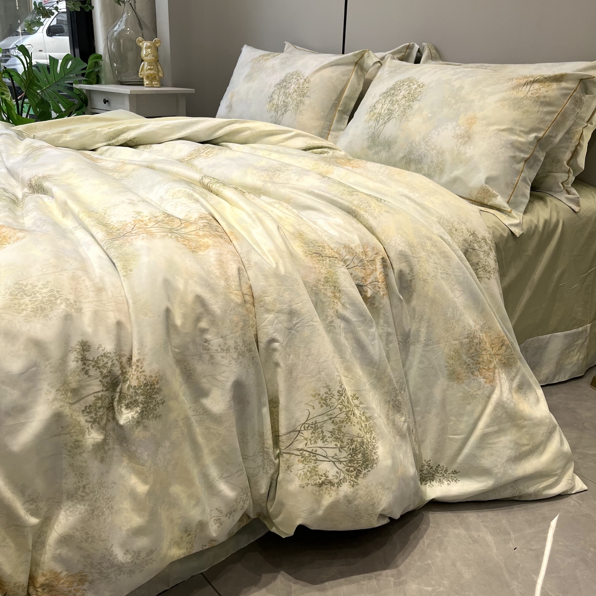 91家纺网 家纺一手货源 找家纺 薏思家纺 2026春夏新款全棉纯棉铂金棉数码印花四件套 幸福里绿