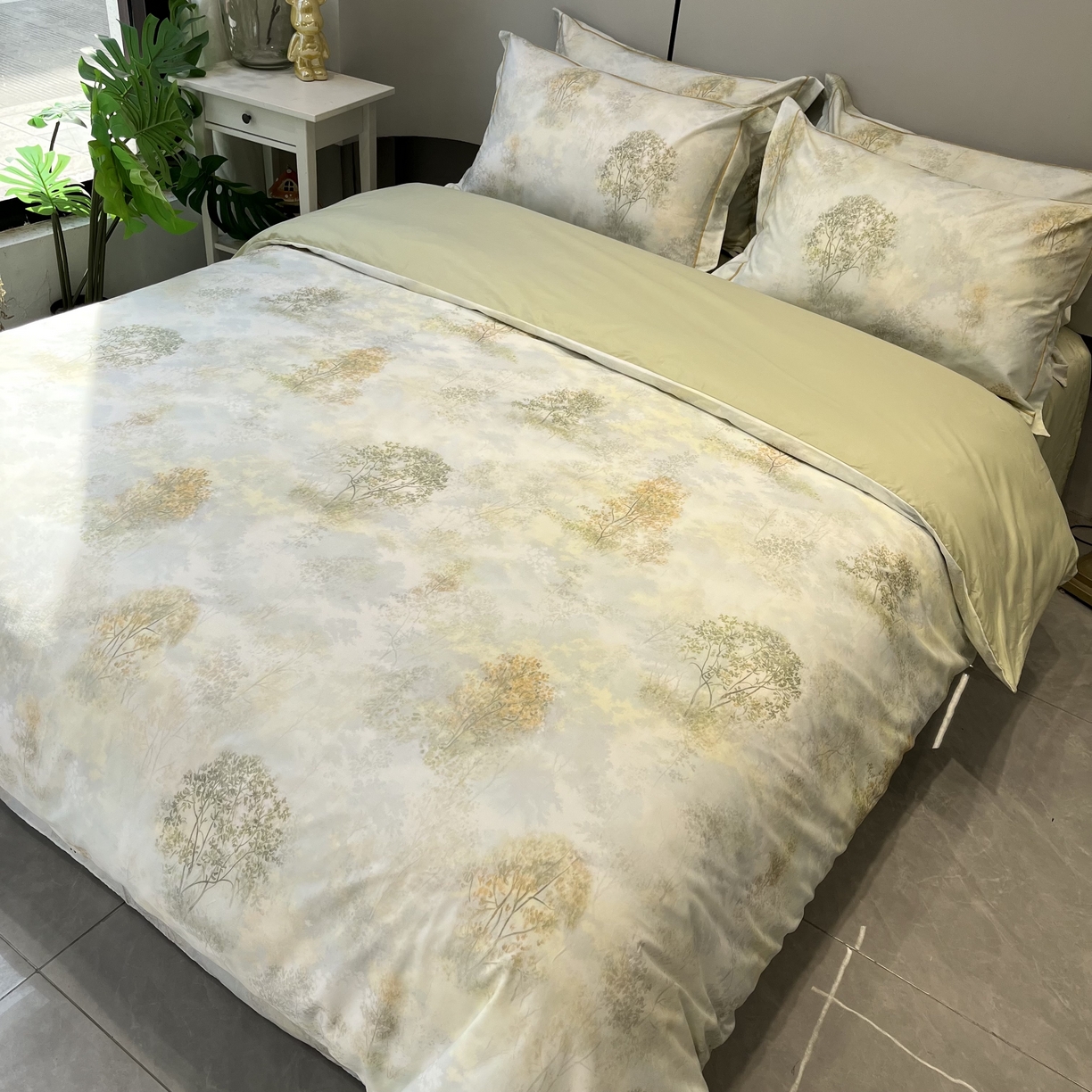 91家纺网 家纺一手货源 找家纺 薏思家纺 2026春夏新款全棉纯棉铂金棉数码印花四件套 幸福里绿