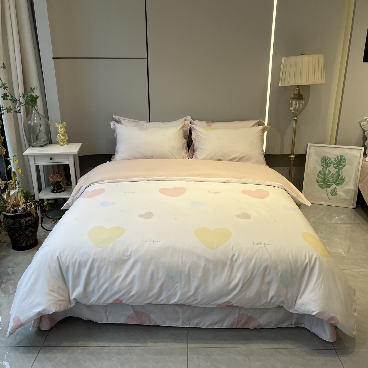 薏思家纺 2026春夏新款全棉纯棉铂金棉数码印花四件套 心悦粉