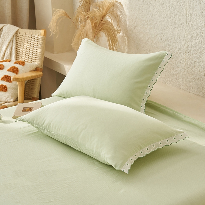 91家纺网 家纺一手货源 找家纺 晨曦家纺 2026新款水洗棉花边大豆夏被四件套夏被-雏菊 雏菊-薄荷绿