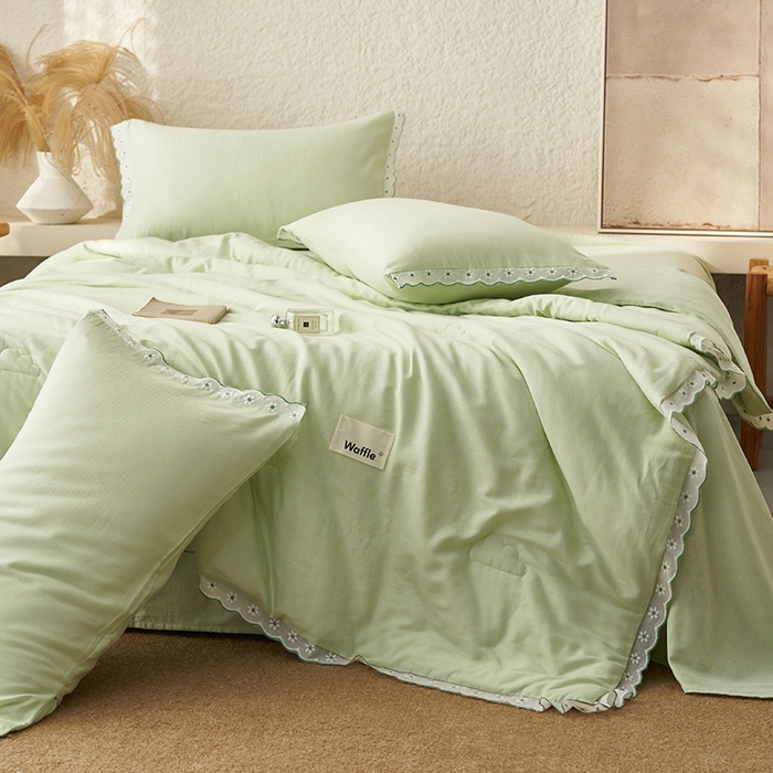 91家纺网 家纺一手货源 找家纺 （总）晨曦家纺 2026新款水洗棉花边大豆夏被四件套夏被-雏菊