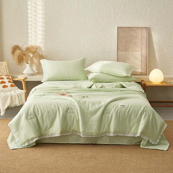 91家纺网 家纺一手货源 找家纺 （总）晨曦家纺 2026新款水洗棉花边大豆夏被四件套夏被-雏菊