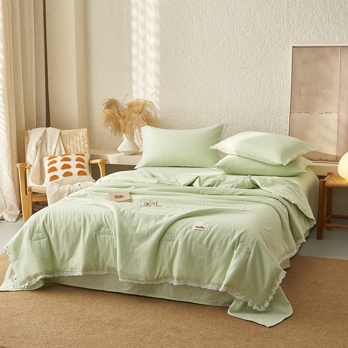 91家纺网 家纺一手货源 找家纺 （总）晨曦家纺 2026新款水洗棉花边大豆夏被四件套夏被-雏菊