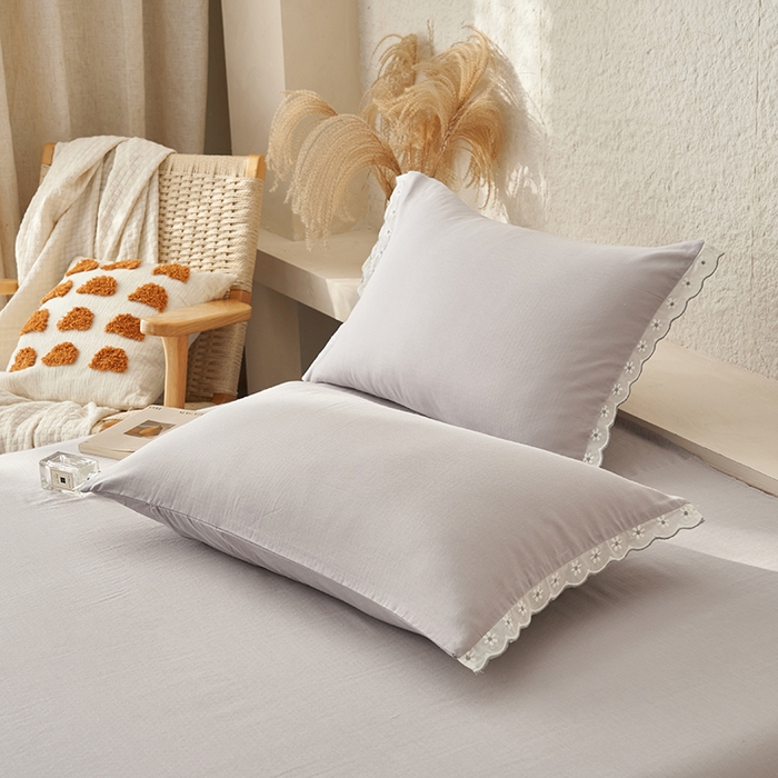 91家纺网 家纺一手货源 找家纺 晨曦家纺 2026新款水洗棉花边大豆夏被四件套夏被-雏菊 雏菊-典雅灰