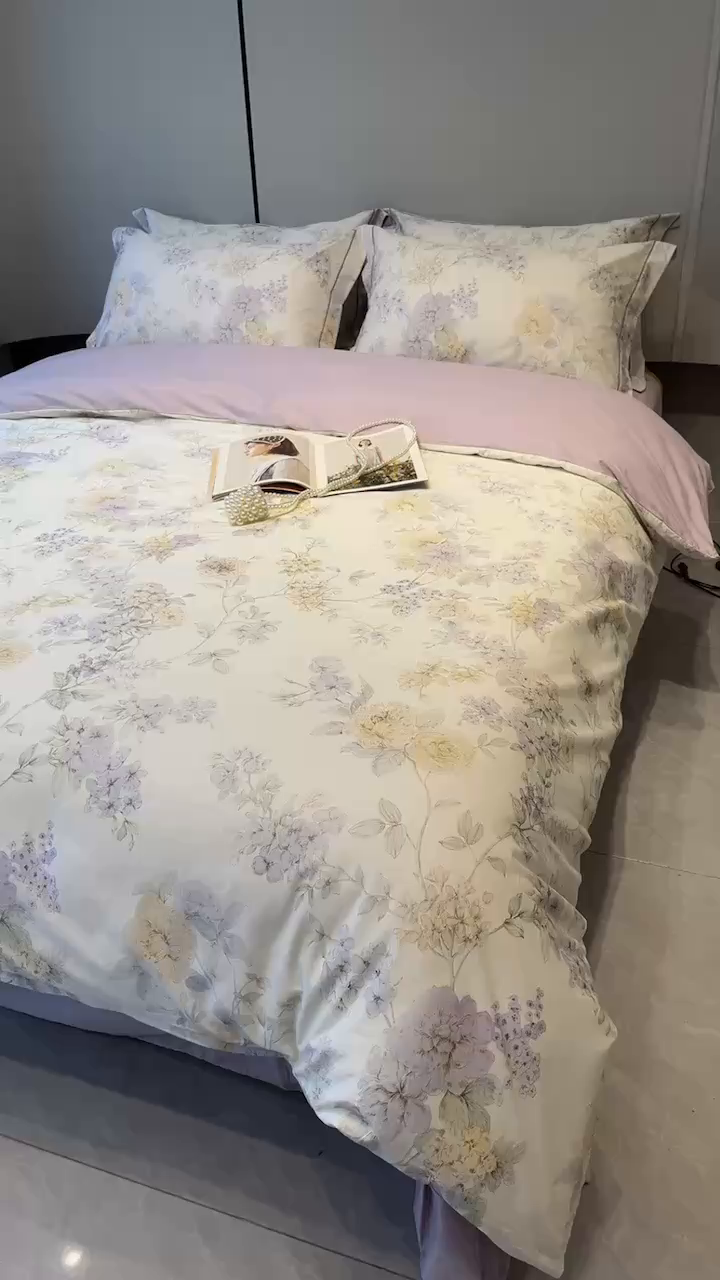 91家纺网 家纺一手货源 找家纺 薏思家纺 2026春夏新款全棉纯棉铂金棉数码印花四件套 森屿暮