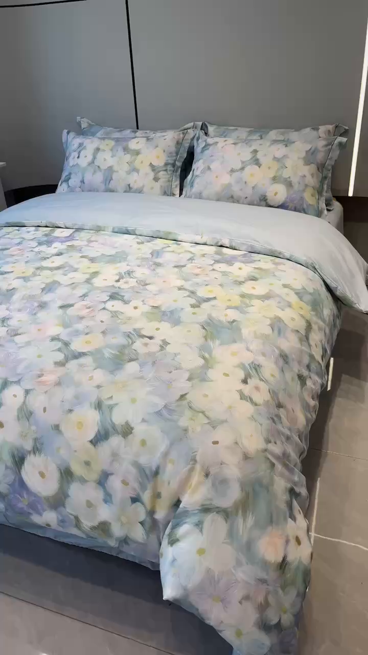 91家纺网 家纺一手货源 找家纺 薏思家纺 2026春夏新款全棉纯棉铂金棉数码印花四件套 春山浪漫