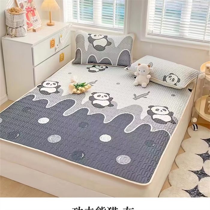 彩亿家纺 2026新款印花凉席新款凉感丝乳胶凉席三件套 功夫熊猫灰