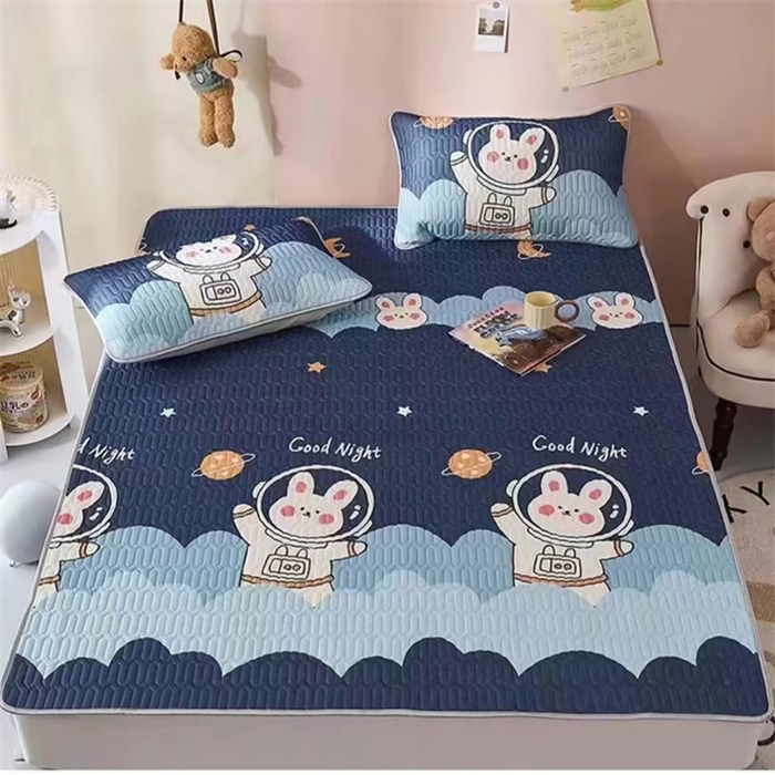 彩亿家纺 2026新款印花凉席新款凉感丝乳胶凉席三件套 太空兔