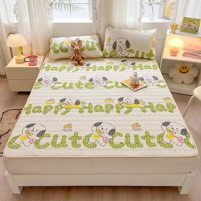 彩亿家纺 2026新款印花凉席新款凉感丝乳胶凉席三件套 欢乐狗