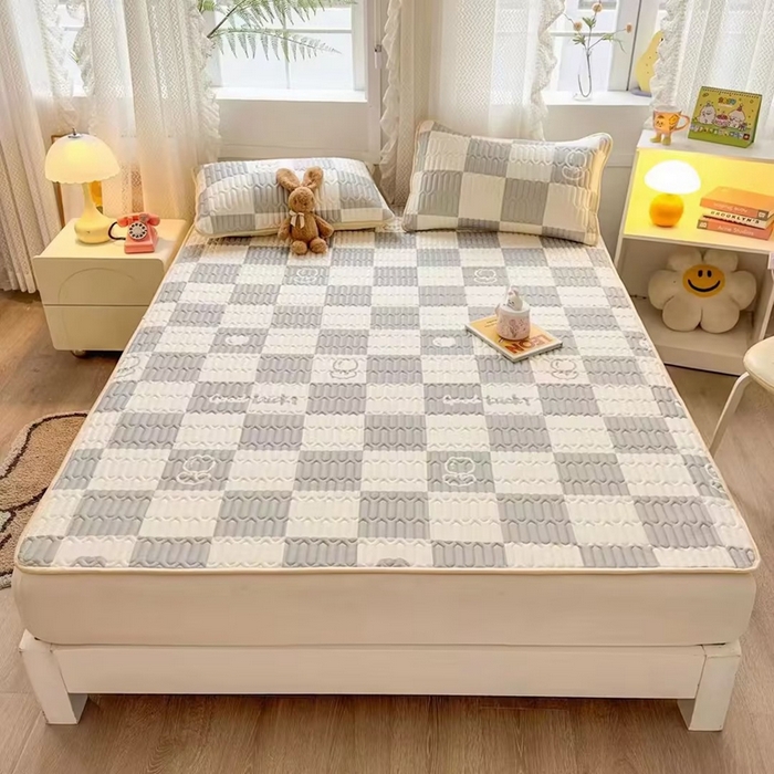 彩亿家纺 2026新款印花凉席新款凉感丝乳胶凉席三件套 棋盘