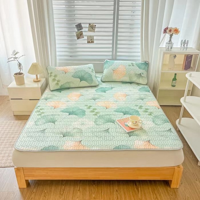 彩亿家纺 2026新款印花凉席新款凉感丝乳胶凉席三件套 银杏知秋