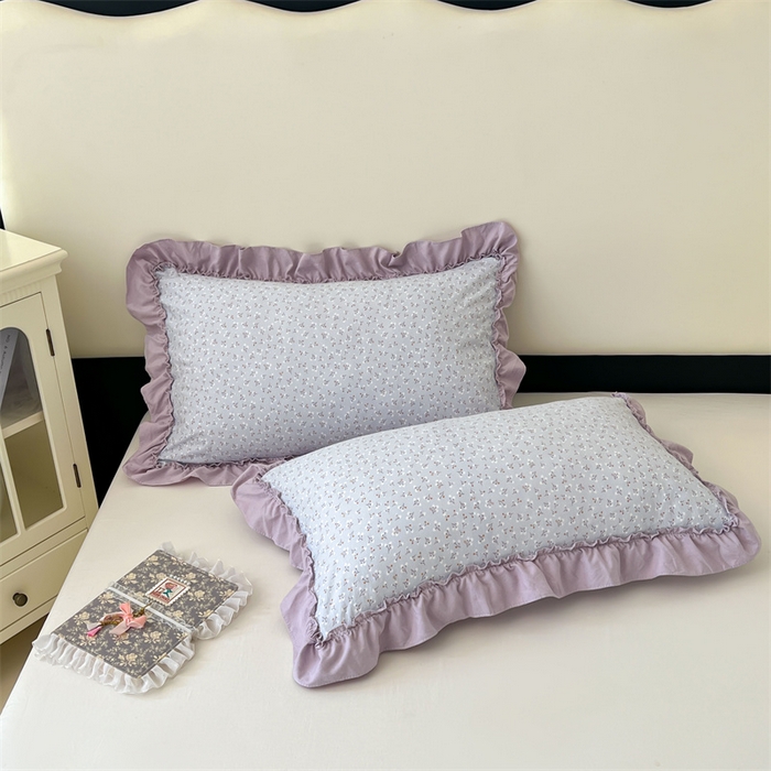 圣比熊 2026新款A类云朵棉法式压花边枕套宿舍单人单只一只装枕芯48x74cm内胆套 花恋语-紫（法式压花边）