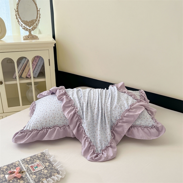 91家纺网 家纺一手货源 找家纺 圣比熊 2026新款A类云朵棉法式压花边枕套宿舍单人单只一只装枕芯48x74cm内胆套 花恋语-紫（法式压花边）