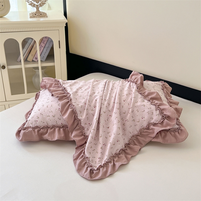 91家纺网 家纺一手货源 找家纺 圣比熊 2026新款A类云朵棉法式压花边枕套宿舍单人单只一只装枕芯48x74cm内胆套 花之恋-粉（法式压花边）