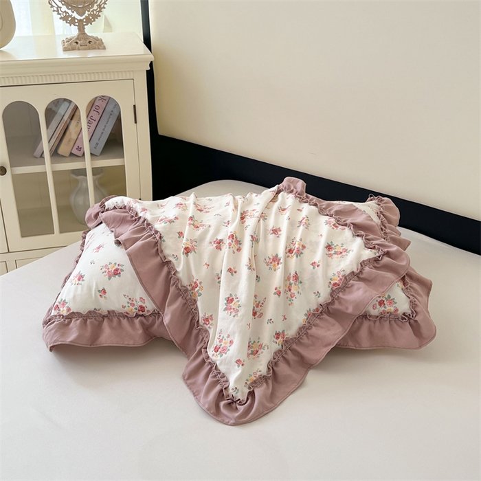 91家纺网 家纺一手货源 找家纺 圣比熊 2026新款A类云朵棉法式压花边枕套宿舍单人单只一只装枕芯48x74cm内胆套 粉韵倾城（法式压花边）