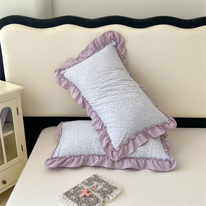 91家纺网 家纺一手货源 找家纺 圣比熊 2026新款A类云朵棉法式压花边枕套宿舍单人单只一只装枕芯48x74cm内胆套 花恋语-紫（法式压花边）