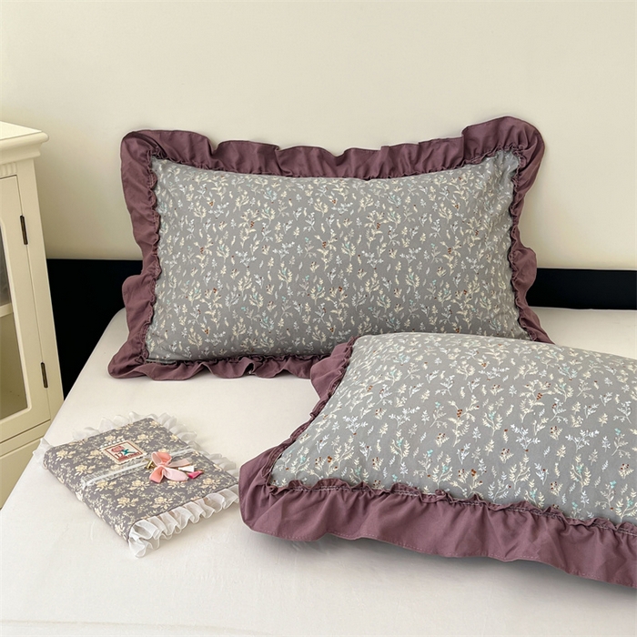 91家纺网 家纺一手货源 找家纺 圣比熊 2026新款A类云朵棉法式压花边枕套宿舍单人单只一只装枕芯48x74cm内胆套 叶之间（法式压花边）