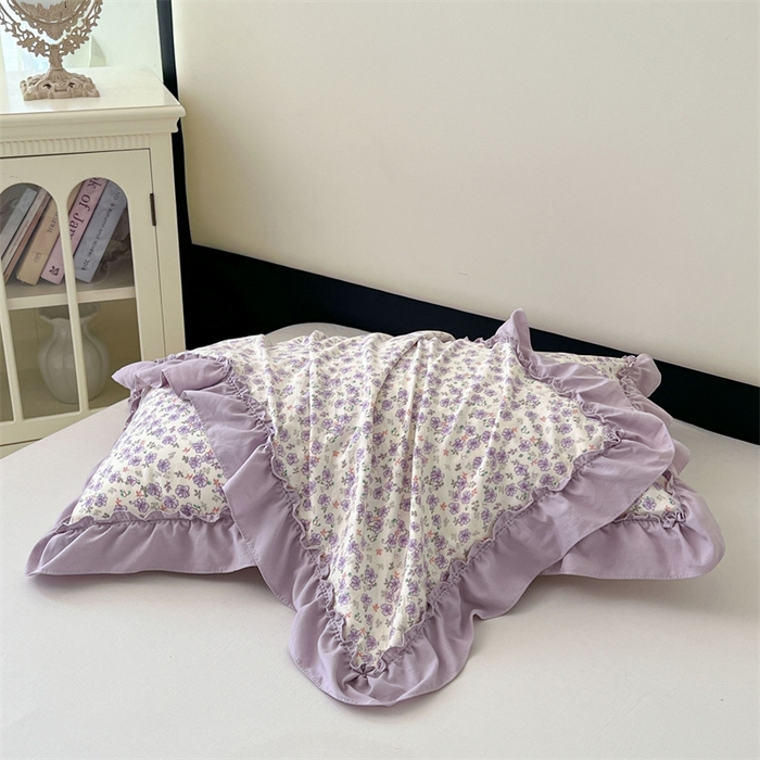 91家纺网 家纺一手货源 找家纺 圣比熊 2026新款A类云朵棉法式压花边枕套宿舍单人单只一只装枕芯48x74cm内胆套 紫间花语（法式压花边）