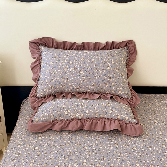 91家纺网 家纺一手货源 找家纺 圣比熊 2026新款A类云朵棉法式压花边枕套宿舍单人单只一只装枕芯48x74cm内胆套 蓝相思（法式压花边）