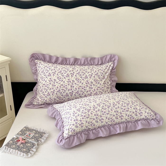 91家纺网 家纺一手货源 找家纺 圣比熊 2026新款A类云朵棉法式压花边枕套宿舍单人单只一只装枕芯48x74cm内胆套 紫间花语（法式压花边）