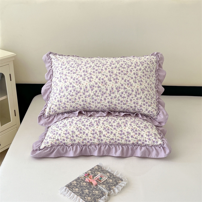 91家纺网 家纺一手货源 找家纺 圣比熊 2026新款A类云朵棉法式压花边枕套宿舍单人单只一只装枕芯48x74cm内胆套 紫间花语（法式压花边）
