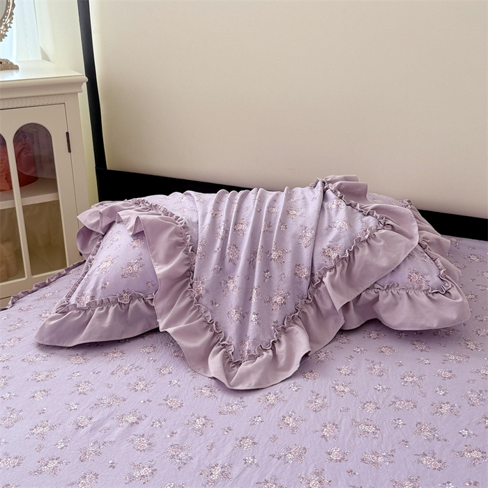 91家纺网 家纺一手货源 找家纺 圣比熊 2026新款A类云朵棉法式压花边枕套宿舍单人单只一只装枕芯48x74cm内胆套 紫倾心（法式压花边）