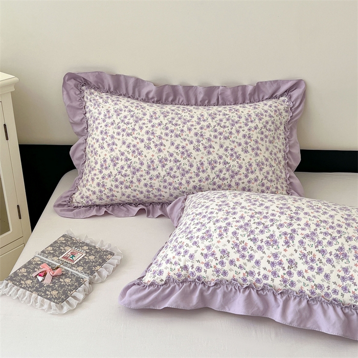 91家纺网 家纺一手货源 找家纺 圣比熊 2026新款A类云朵棉法式压花边枕套宿舍单人单只一只装枕芯48x74cm内胆套 紫间花语（法式压花边）