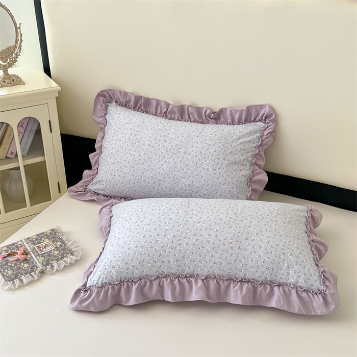 91家纺网 家纺一手货源 找家纺 圣比熊 2026新款A类云朵棉法式压花边枕套宿舍单人单只一只装枕芯48x74cm内胆套 花恋语-紫（法式压花边）