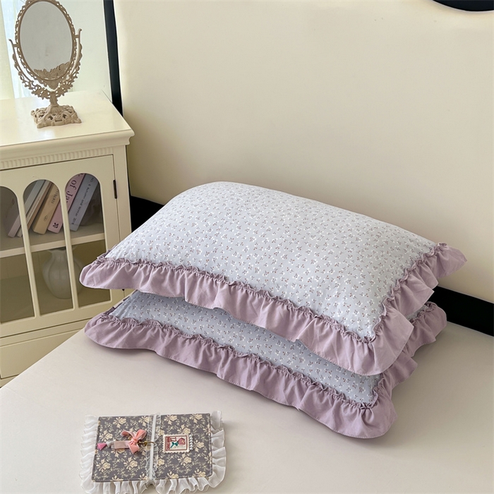 91家纺网 家纺一手货源 找家纺 圣比熊 2026新款A类云朵棉法式压花边枕套宿舍单人单只一只装枕芯48x74cm内胆套 花恋语-紫（法式压花边）