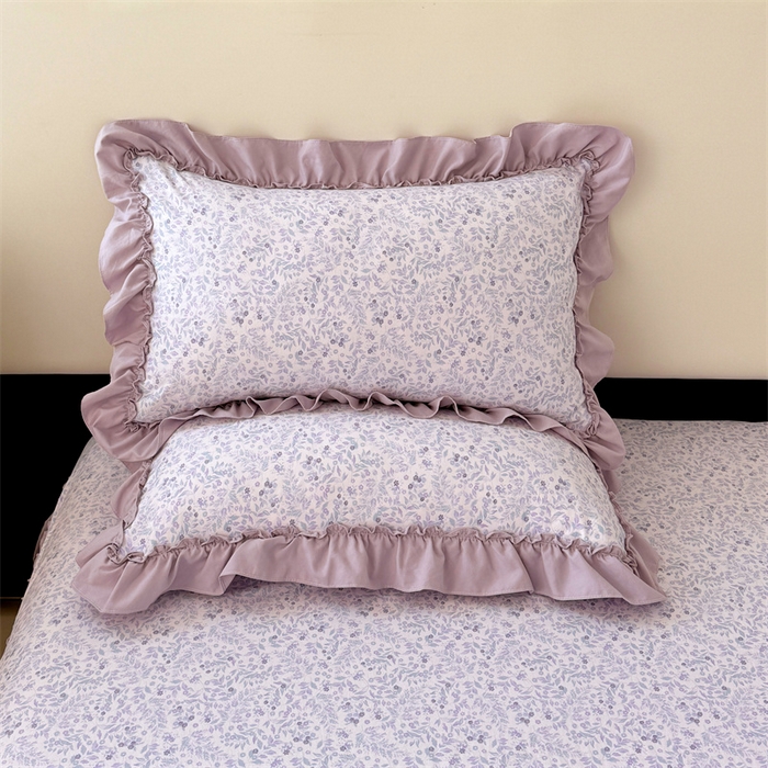 91家纺网 家纺一手货源 找家纺 圣比熊 2026新款A类云朵棉法式压花边枕套宿舍单人单只一只装枕芯48x74cm内胆套 浅影摇曳-紫（法式压花边）