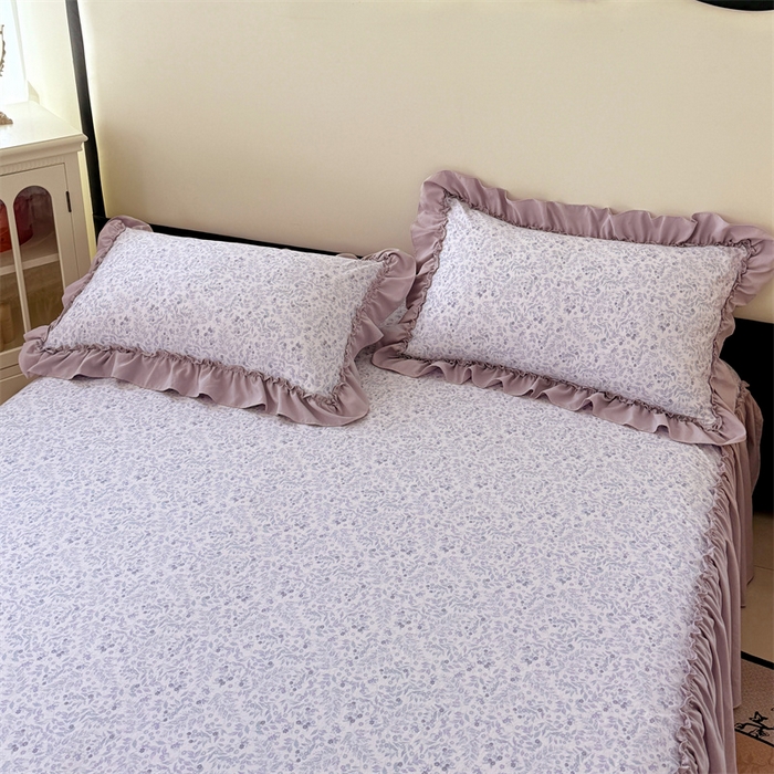 91家纺网 家纺一手货源 找家纺 圣比熊 2026新款A类云朵棉法式压花边枕套宿舍单人单只一只装枕芯48x74cm内胆套 浅影摇曳-紫（法式压花边）